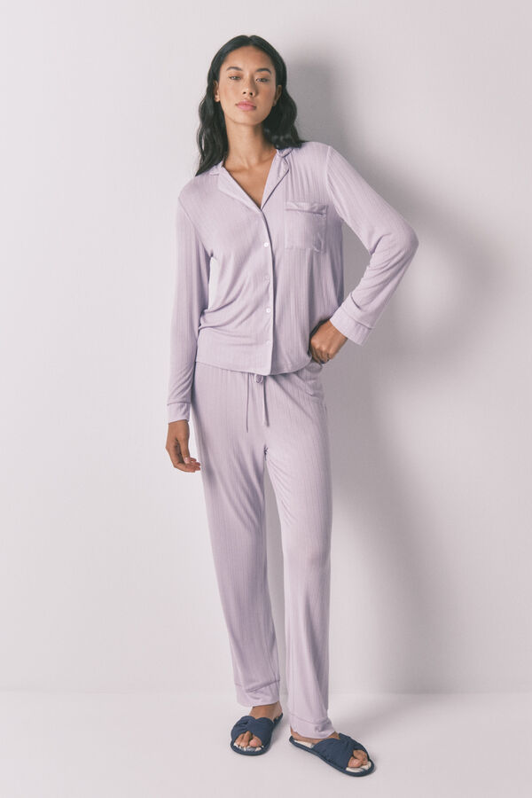 Women'secret Pijama longo de viscose lilás rosa