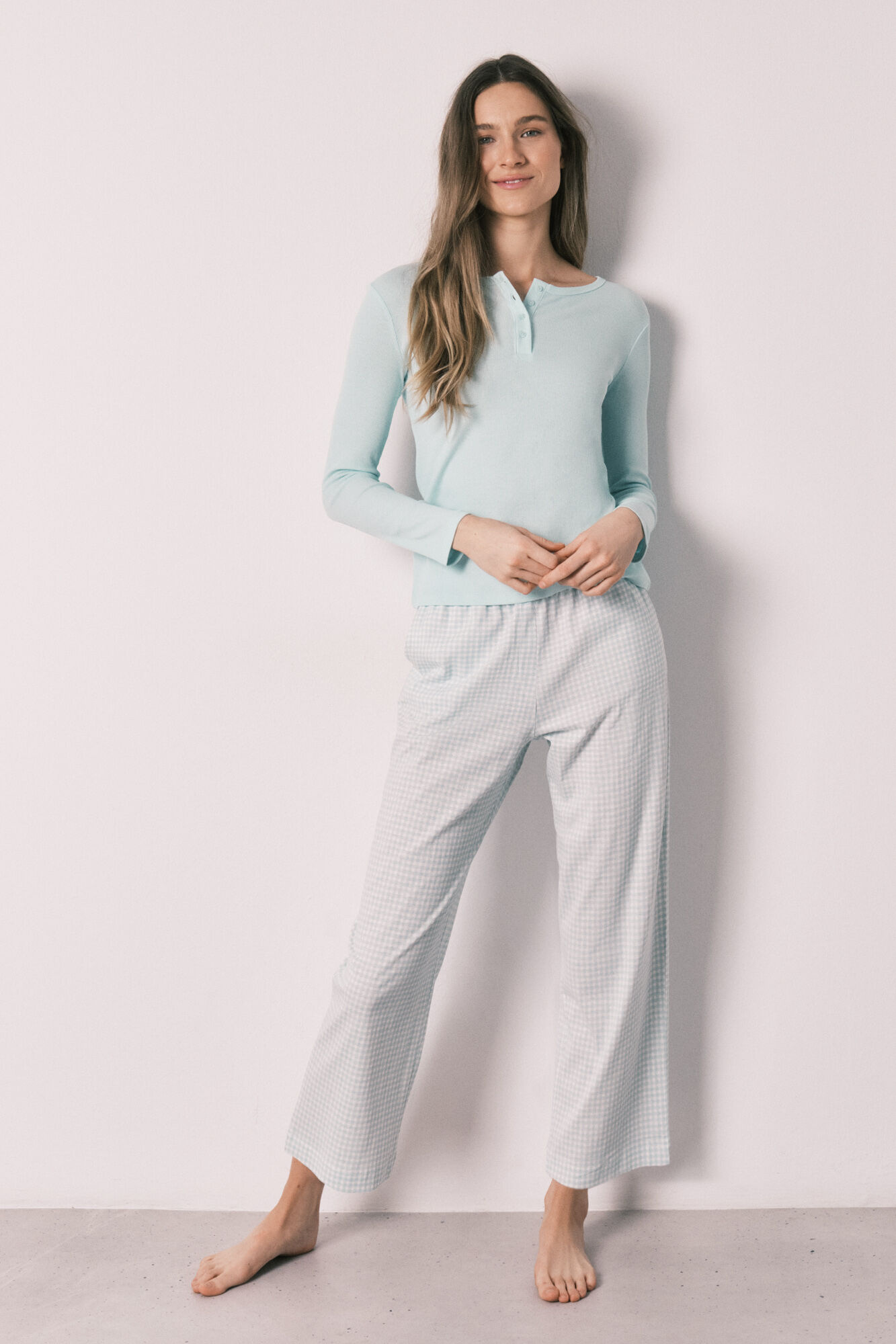 Women'secret Pijama comprido estampado vichy em algod&atilde;o verde