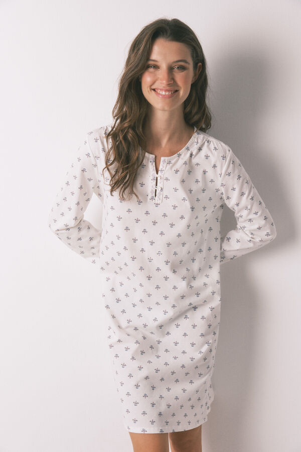 Women'secret Camisa de dormir floral 100% algodão de manga manga bege