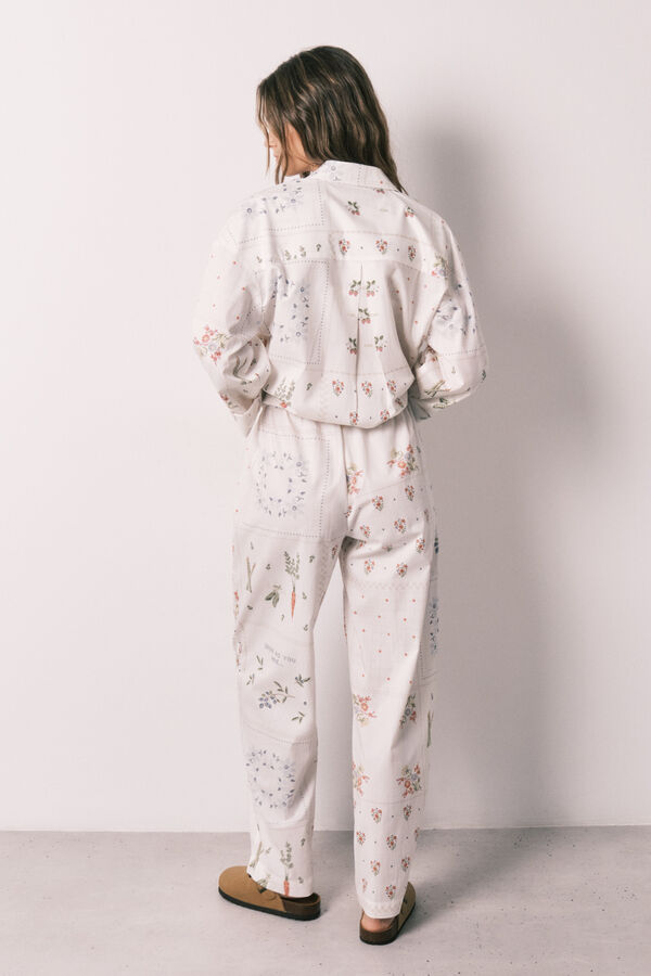 Women'secret Cal&ccedil;as compridas 100% algod&atilde;o estampado floral branco