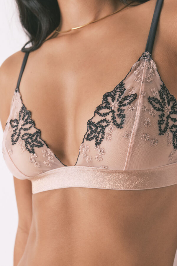 Women'secret Sujetador NATURAL tul bordado negro negro