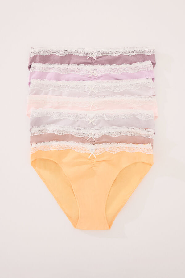 Women'secret Pack 7 bragas clásicas algodón mix colores encaje blanco