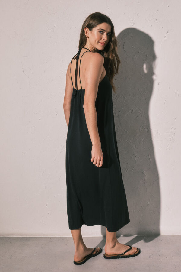 Women'secret Vestido comprido fluido preto preto