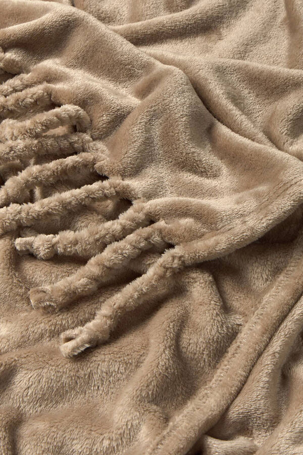 Textura Manta de polar com franjas castanho