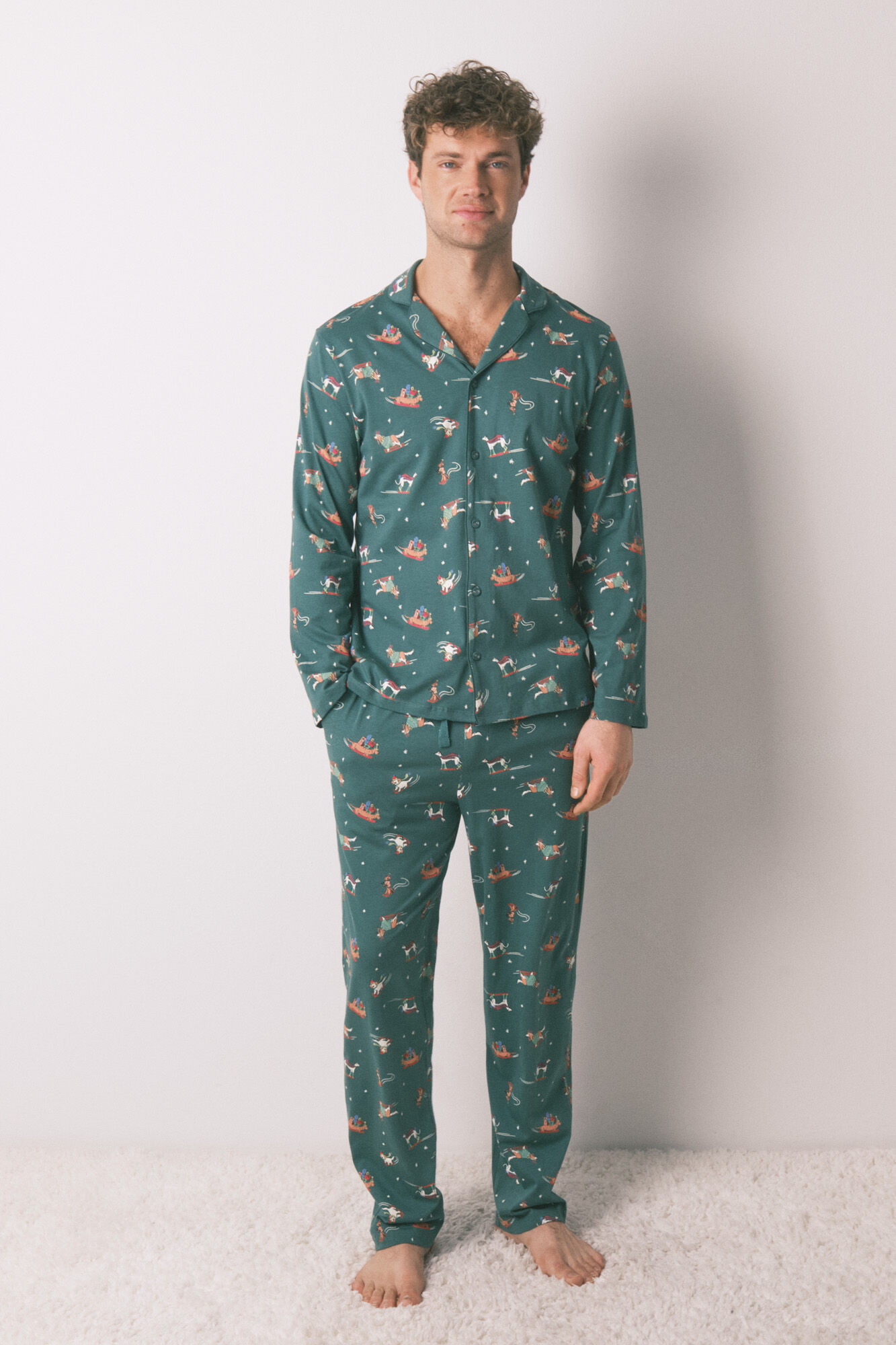 Women'secret Pijama masculino camisero perritos 100% algod&oacute;n