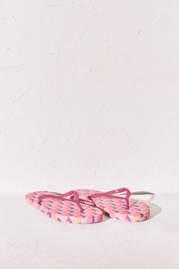 Women'secret Chinelos de dedo estampado geom&eacute;trico rosa rosa