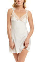 Ivette Bridal Camisa de dormir curta em crepe essen bege