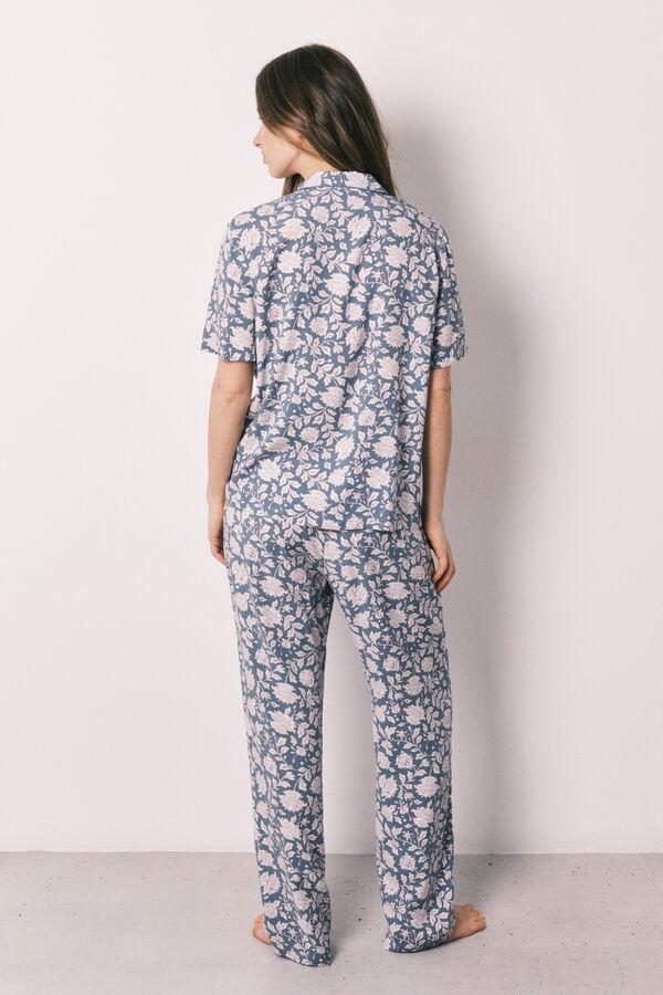 Women'secret Pijama camiseiro estampado de flores viscose azul
