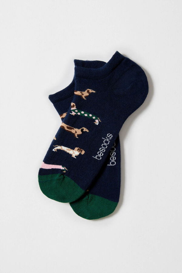 Besocks Meia soquete estampada de c&atilde;o salsicha azul