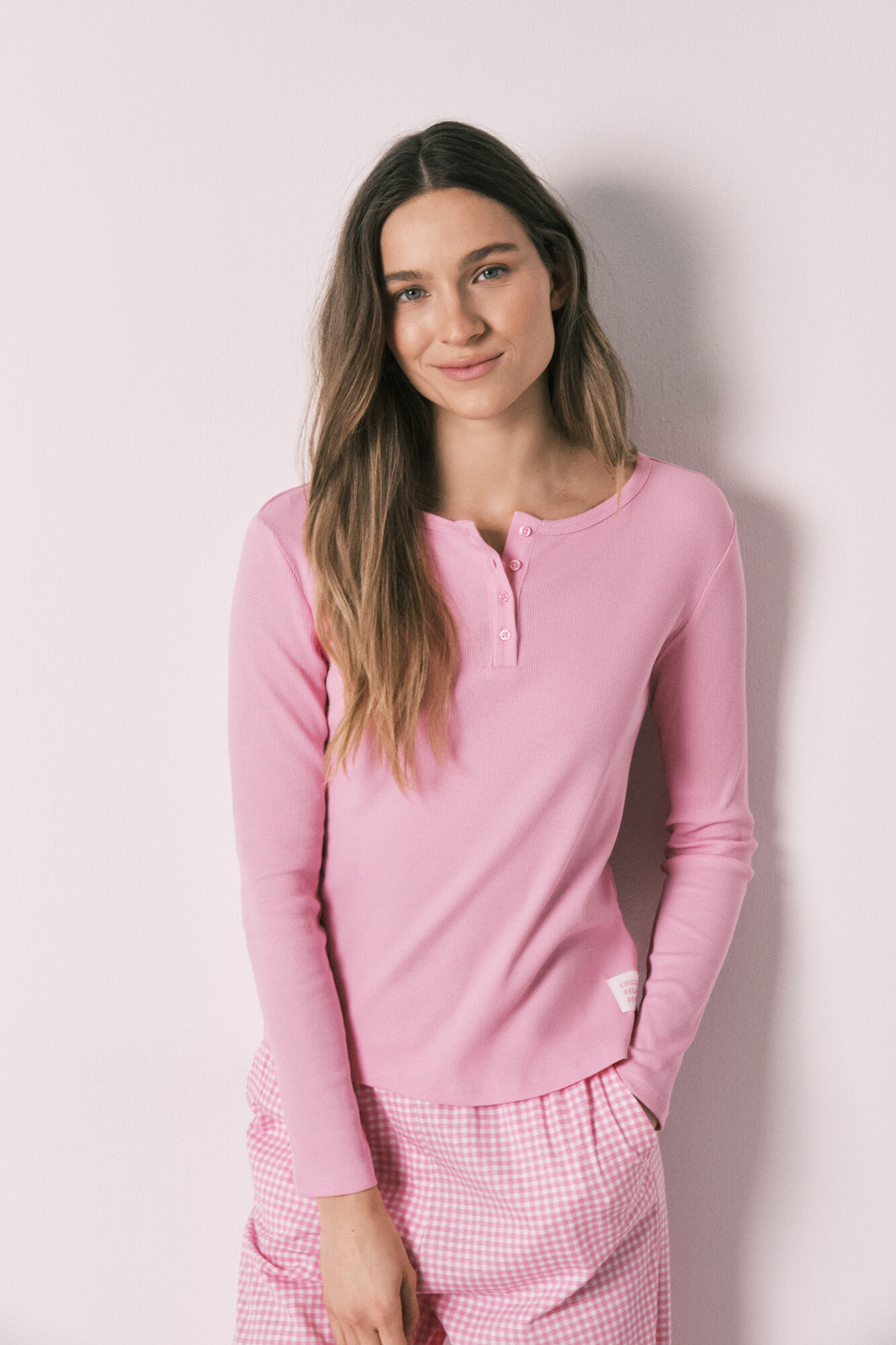 Women'secret Pijama comprido em algod&atilde;o estampado vichy rosa