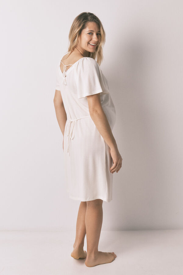 Women'secret Camisa de dormir "maternity" em pointelle com folho branco bege