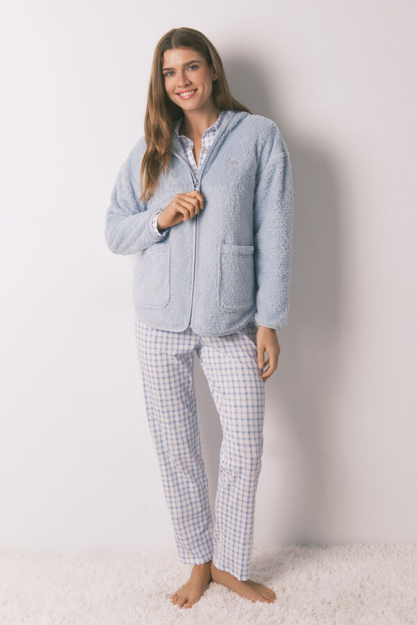 Women'secret Robe curta de tecido de pelo azul lurex azul