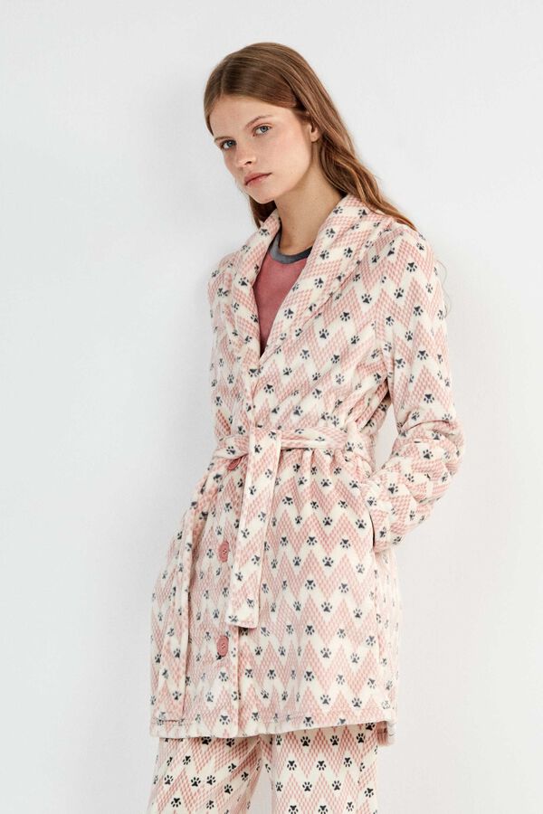 Gisela Robe gola smoking estampada branco