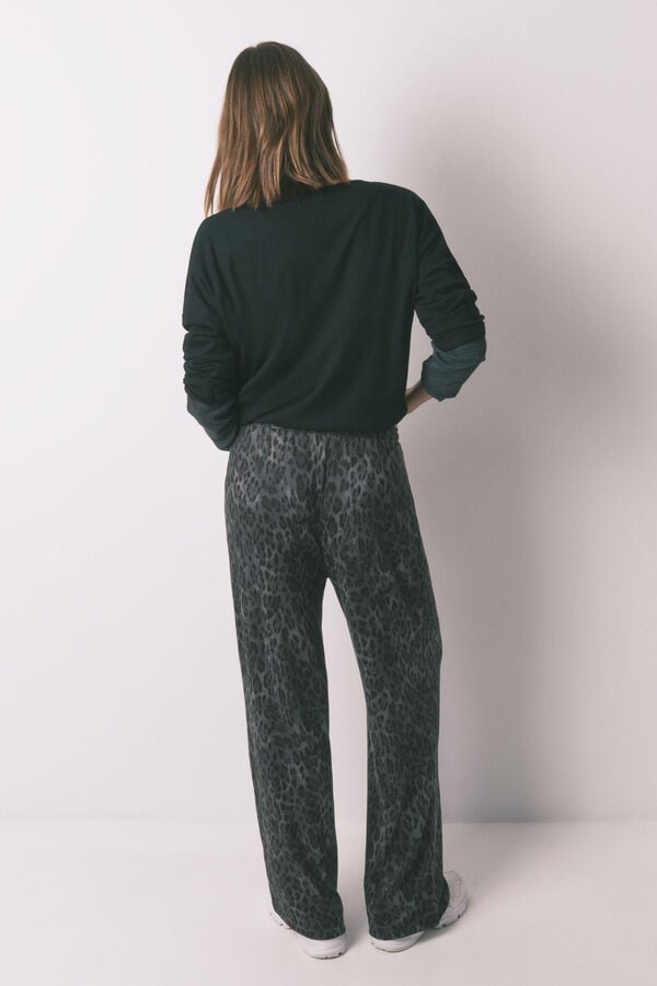 Women'secret Calça comprida cinza com estampa animal cinzento