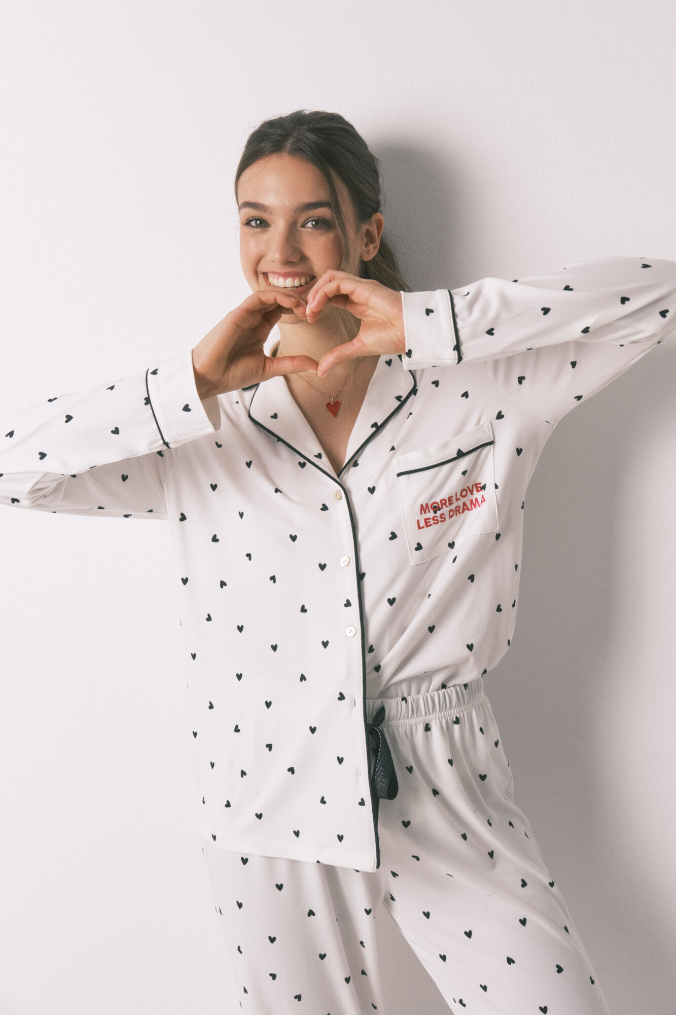 Women'secret Pijama camisero largo estampado corazones