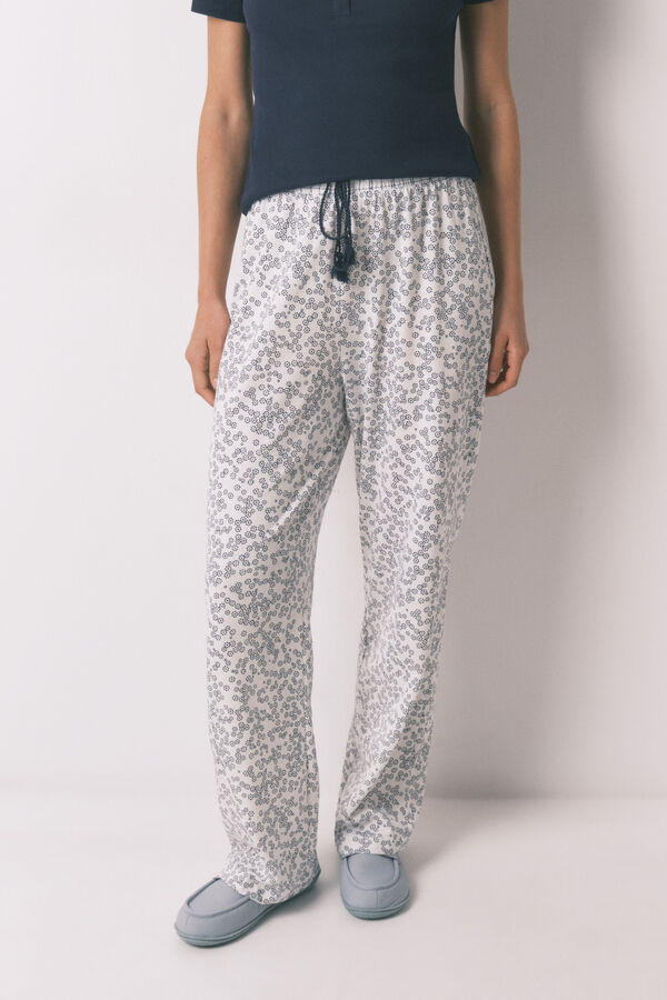 Women'secret Cal&ccedil;as compridas em algod&atilde;o estampado floral azul