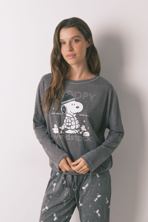 Women'secret Pijama comprido Snoopy 100% algodão cinzento