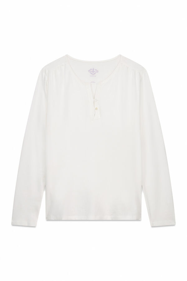 Women'secret T-shirt branca de manga comprida 100% algodão bege