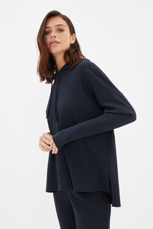 Trendyol Conjunto de pijama com capuz canelado   azul