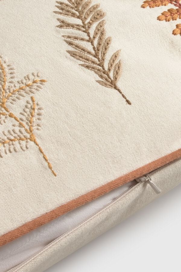 Textura Capa de almofada em algod&atilde;o com bordados de folhas branco