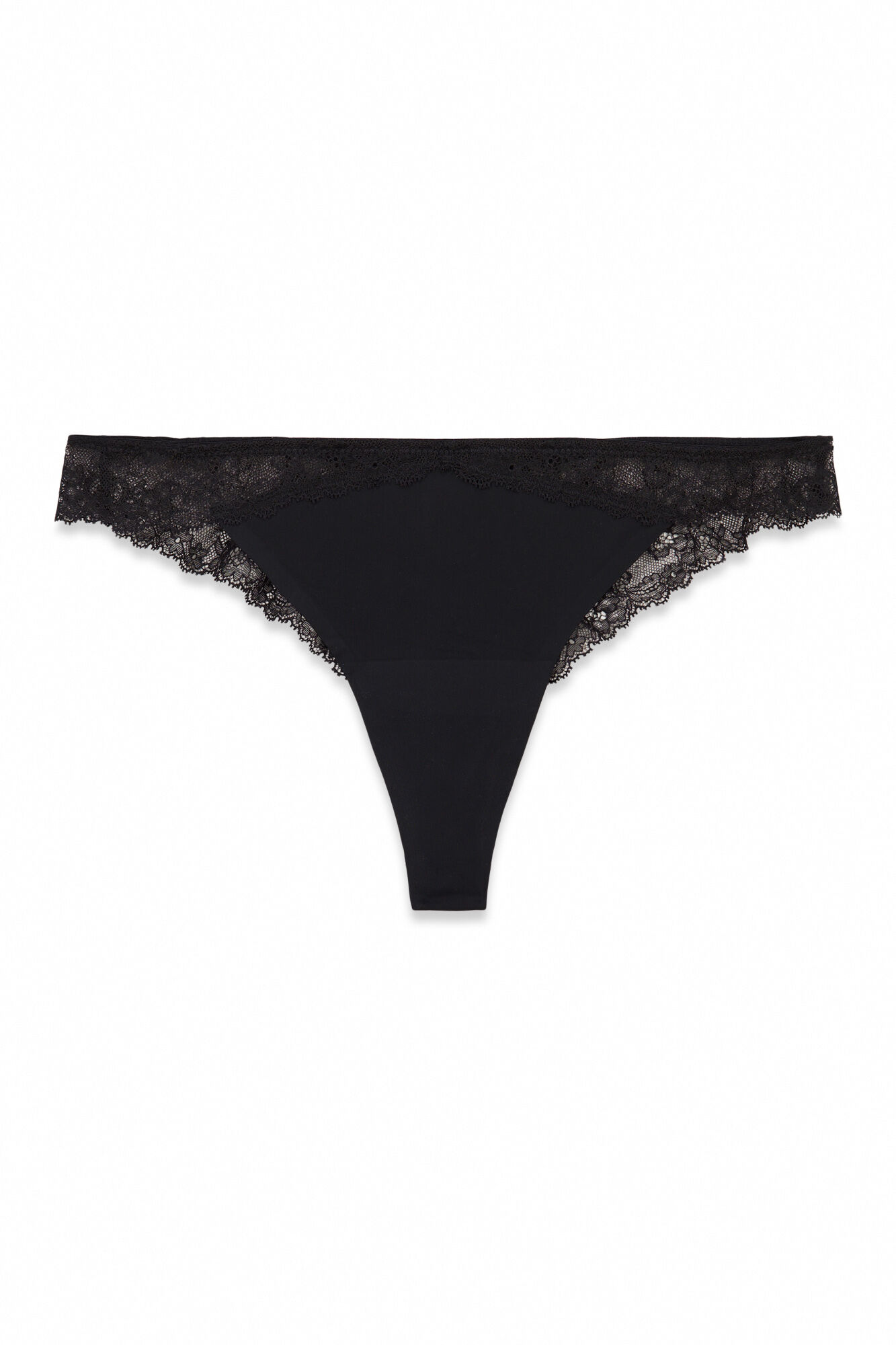 Women'secret Tanga em microfibra e renda pretas