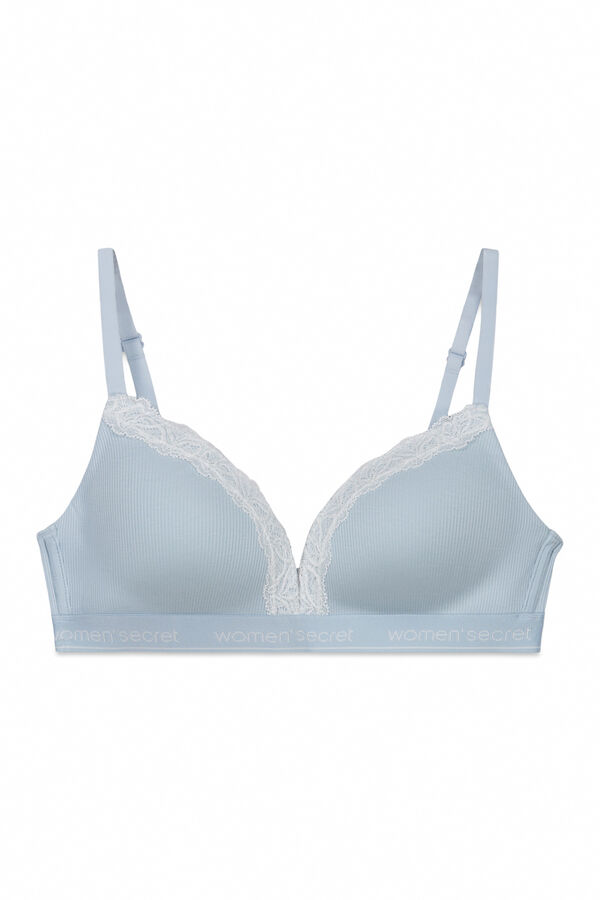 Women'secret Soutien triangular canelado em algod&atilde;o azul CHARMING azul