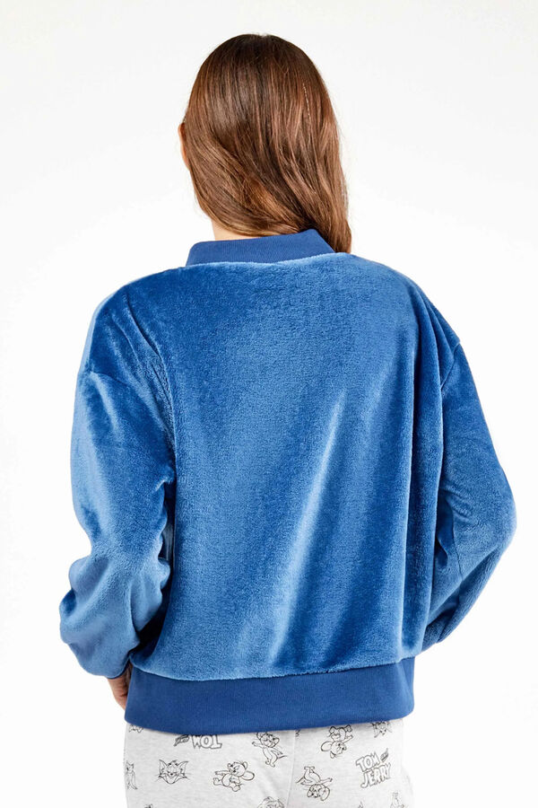 Gisela Casaco bomber feminina azul de pel&uacute;cia azul