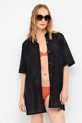 Gisela Camisola em 100% algod&atilde;o brocado preto
