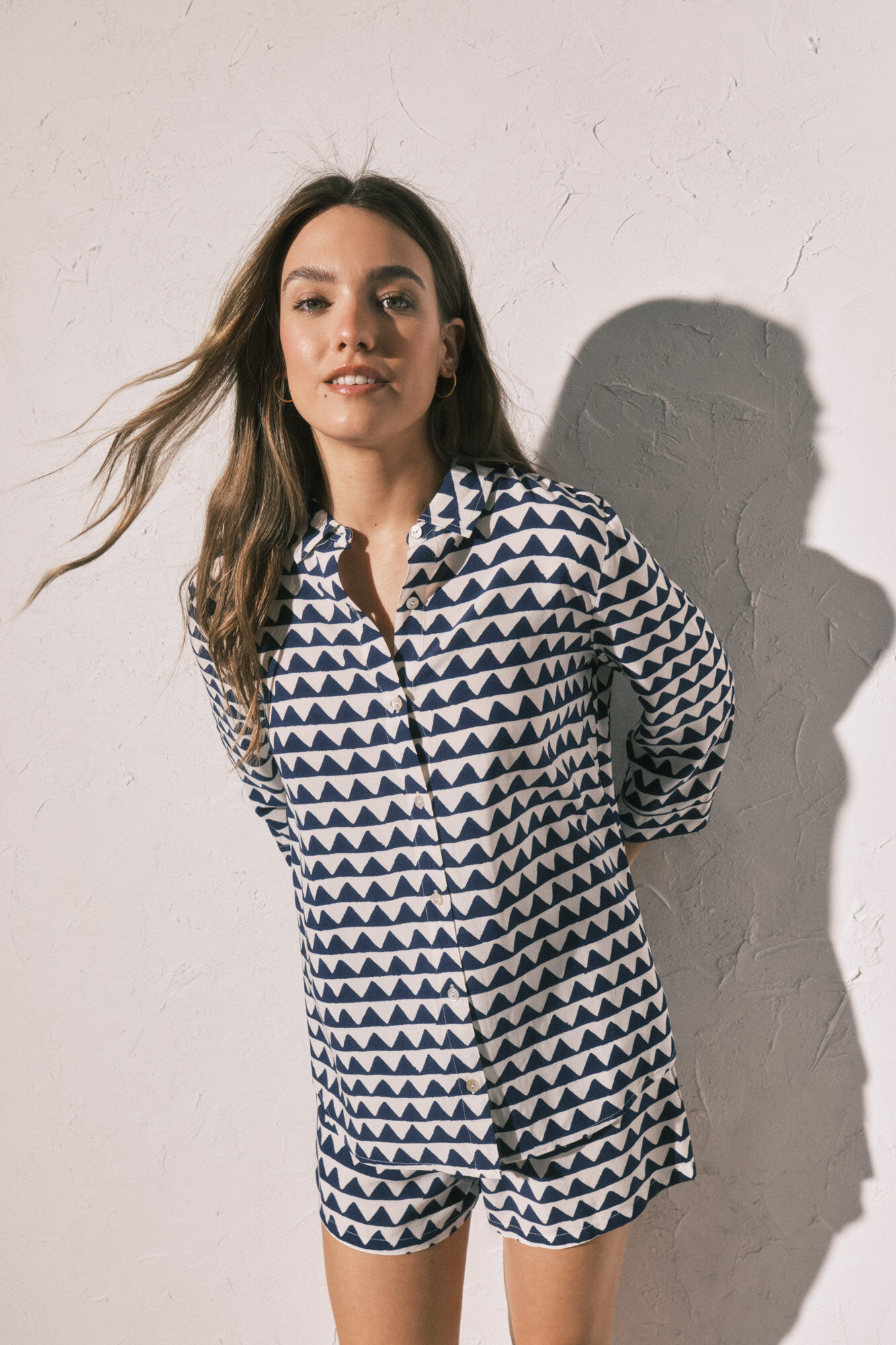 Women'secret Pijama corto camisero estampado geom&eacute;trico