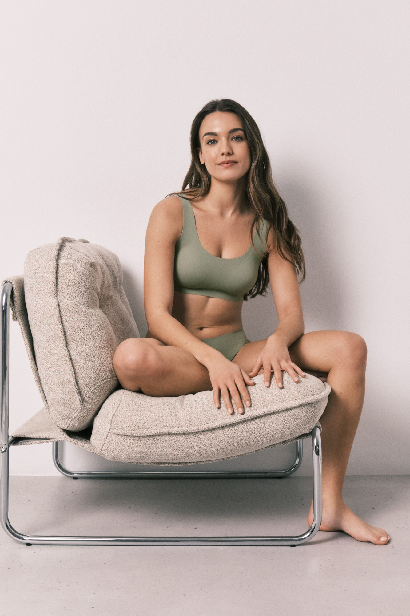 Women'secret Top liso clean cut em microfibra caqui