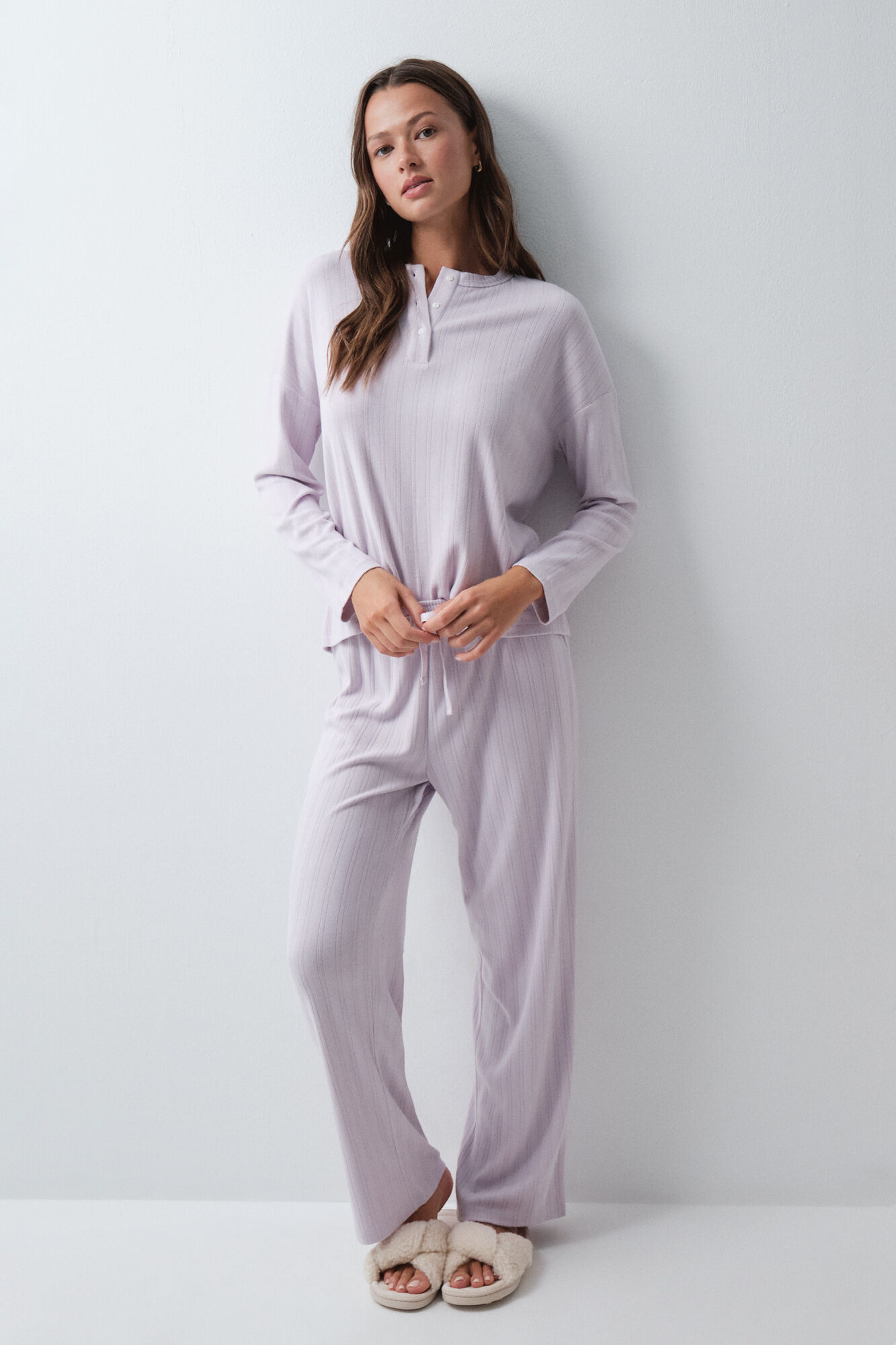 Women'secret Pijama largo rayas malva