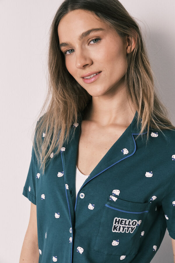 Women'secret Pijama camiseiro Hello Kitty manga curta em algod&atilde;o verde