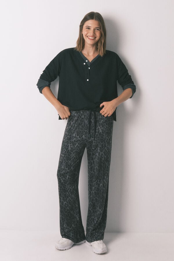 Women'secret Calça comprida cinza com estampa animal cinzento