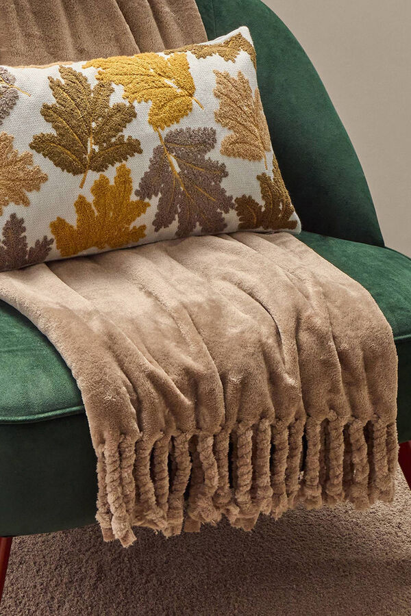 Textura Manta de polar com franjas castanho