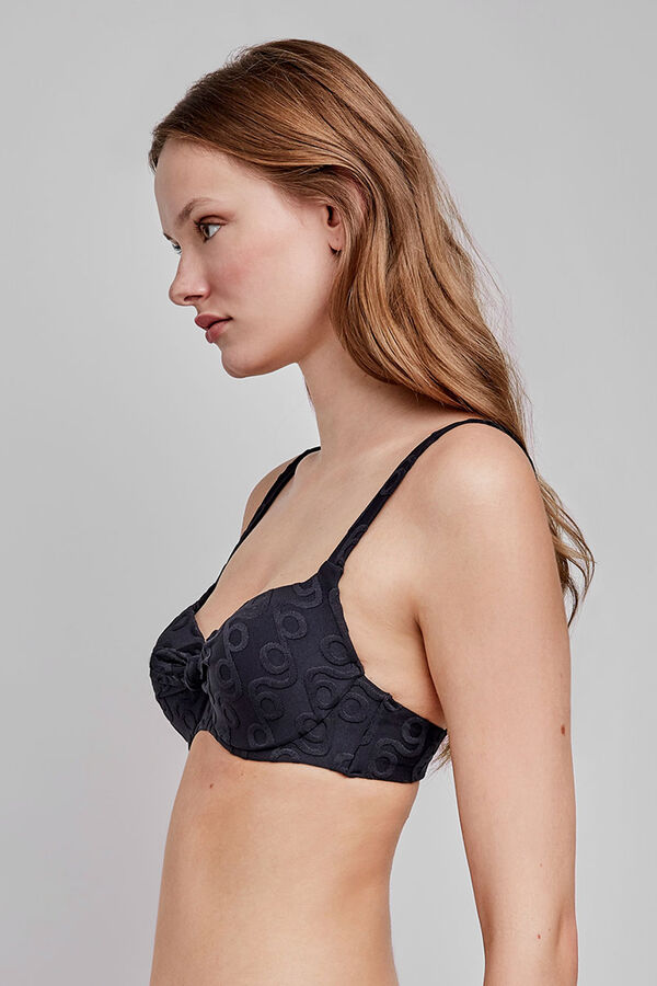 Gisela Top de biquíni bege com estampa geométrica preto