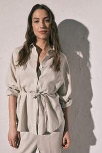 Women'secret Camisa de manga comprida em linho branca