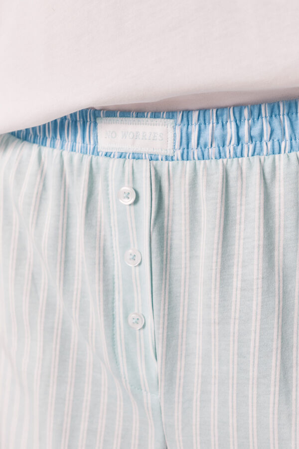 Women'secret Pijama comprido em algod&atilde;o com cal&ccedil;as &agrave;s riscas verde bege