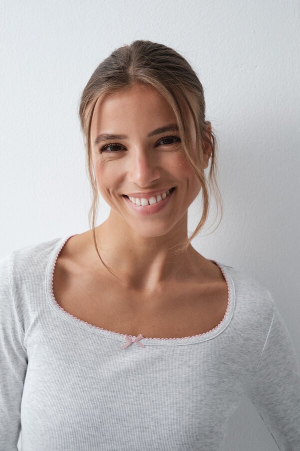 Women'secret Pijama comprido em algod&atilde;o xadrez cinzento