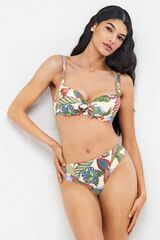 Gisela Cueca de biqu&iacute;ni midi estampado tropical branco
