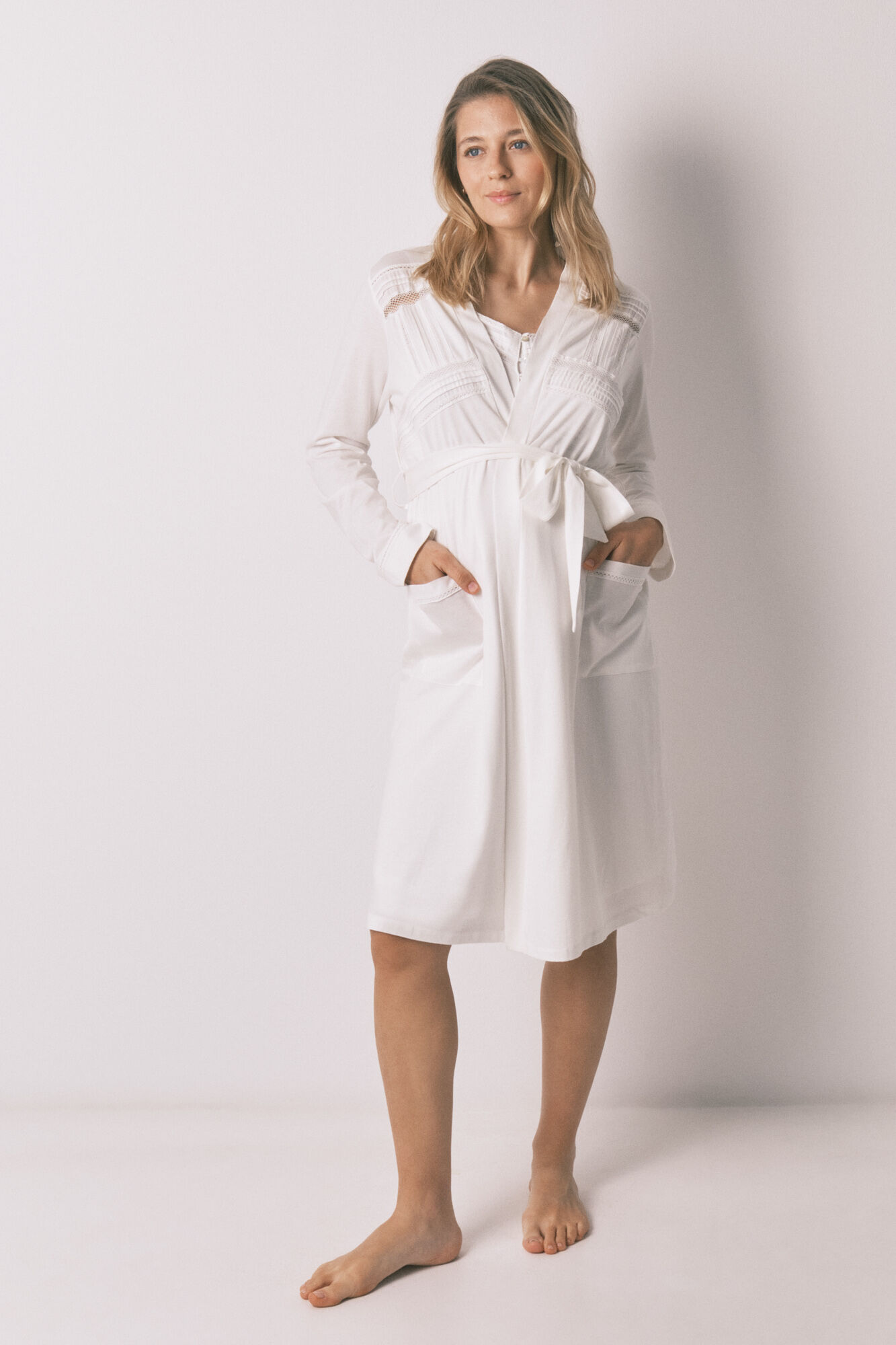 Women'secret Robe midi maternity em algod&atilde;o branco