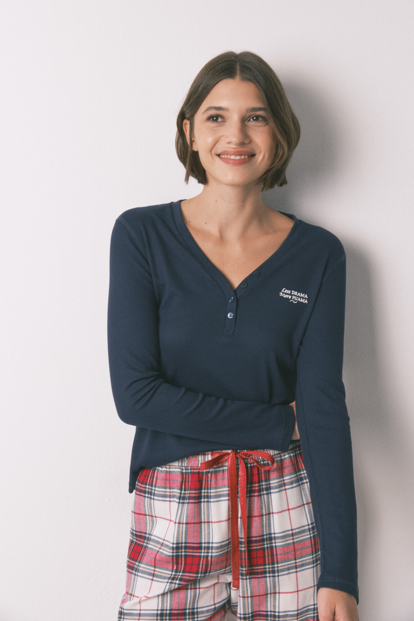 Women'secret Camiseta manga larga waffle azul