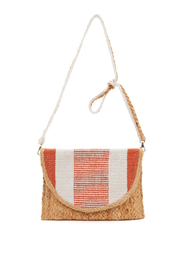 Womensecret Raffia crossbody bag with black and white striped print red