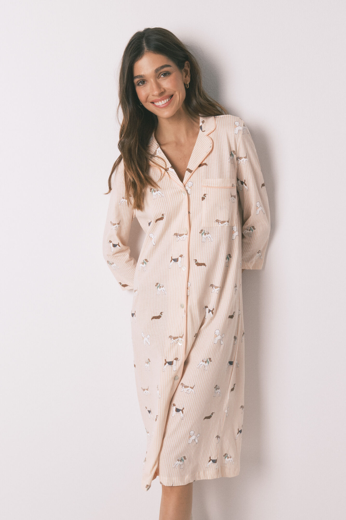 Women'secret Camis&oacute;n midi 100% algod&oacute;n estampado rayas y perritos
