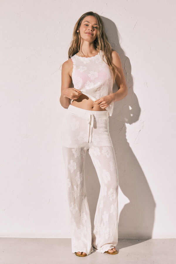 Women'secret Cal&ccedil;a comprida em crochet bege bege