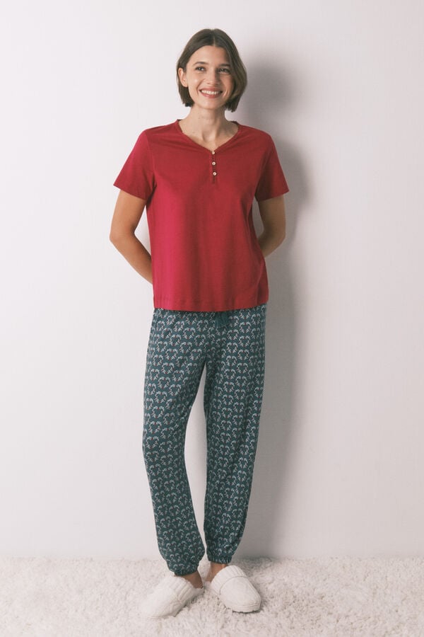 Women'secret T-shirt vermelha de manga curta 100% algod&atilde;o vermelho