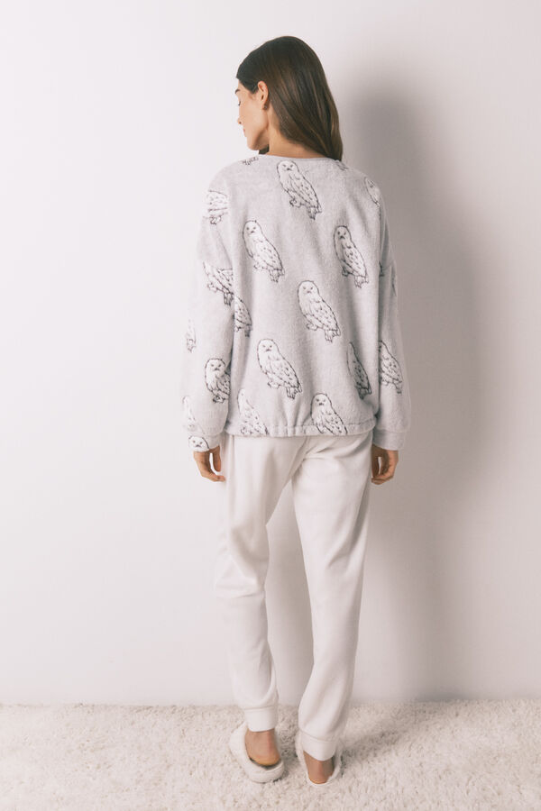 Women'secret Pijama comprido polar suave estampado "Hedwig" bege