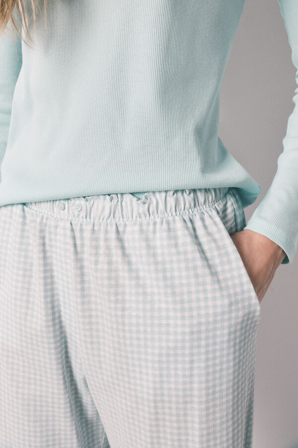 Women'secret Pijama comprido estampado vichy em algod&atilde;o verde verde