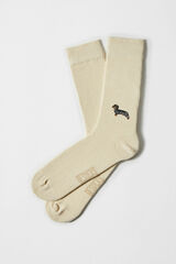 Besocks Meias altas estampado c&atilde;o salsicha em algod&atilde;o org&acirc;nico branco