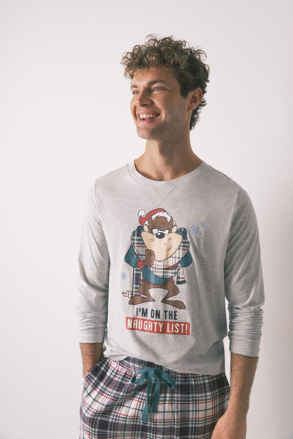 Women'secret Pijama comprido masculino 100% algodão "Taz" cinzento