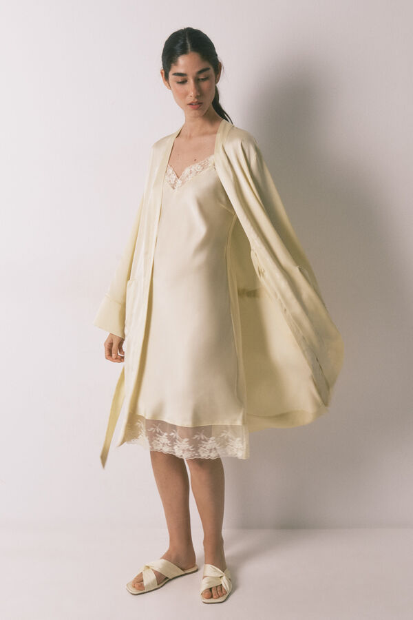 Women'secret Robe curta cetim amarela estampado